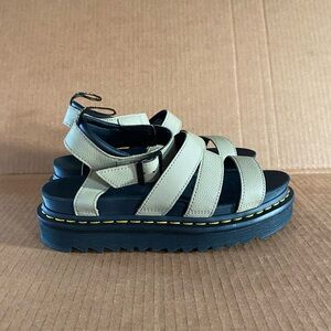 Dr. Martens Women's Blaire Pisa Leather Strap Sandals 'Pale Olive' | US 9